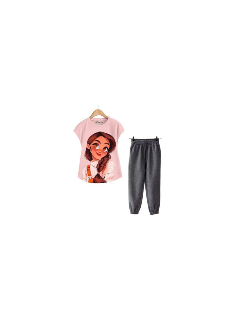 Girls' outing set consisting of Simon's T-shirt and gray pants