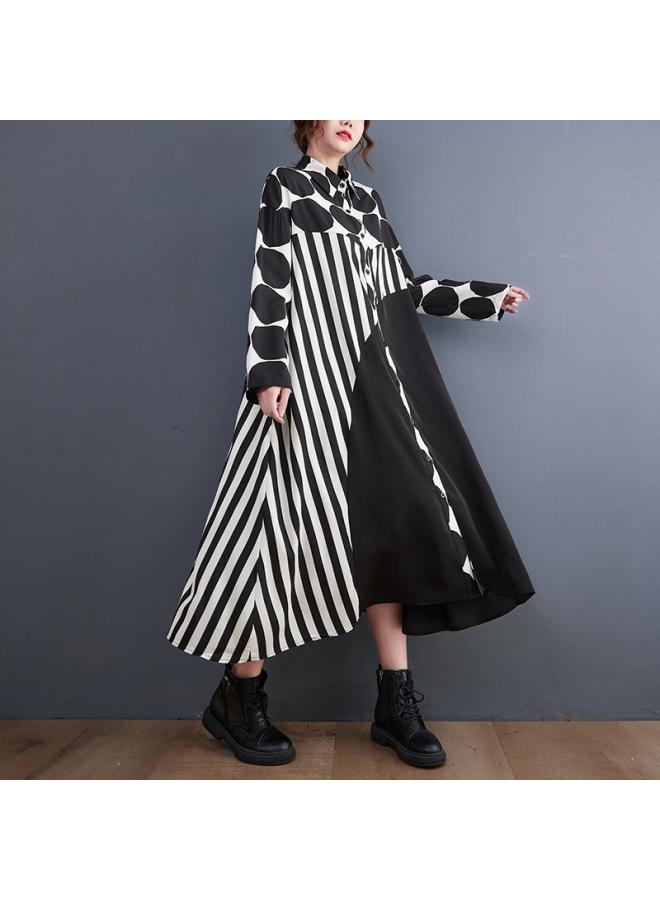 Spring New Plus Size Women's Clothing Loose Comfortable Fashion Printed Long-sleeved Shirt Dress