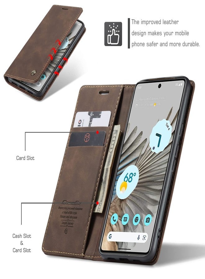 جراب Cracedily لهاتف Google Pixel 7 Pro، جراب جلدي قابل للطي مع حامل بطاقات وإغلاق مغناطيسي ومسند مقاوم للصدمات، غطاء حماية للهاتف، لون قهوة - Image 2