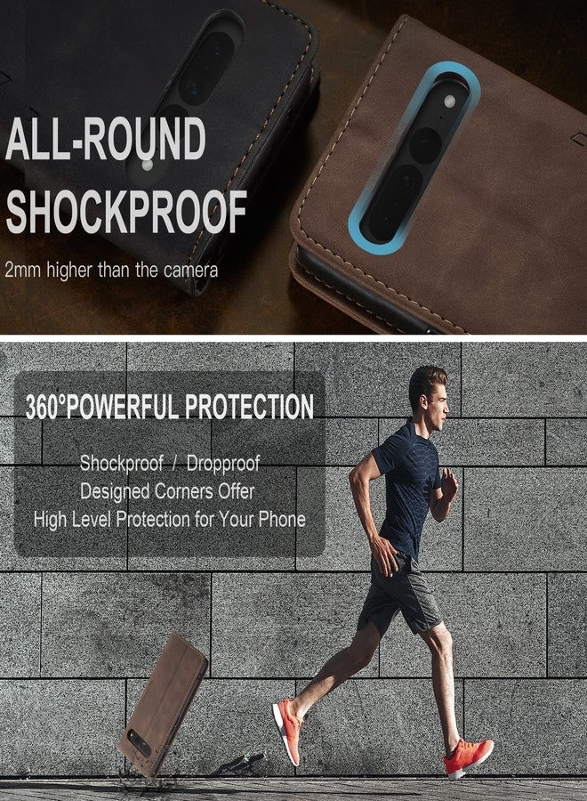 جراب Cracedily لهاتف Google Pixel 7 Pro، جراب جلدي قابل للطي مع حامل بطاقات وإغلاق مغناطيسي ومسند مقاوم للصدمات، غطاء حماية للهاتف، لون قهوة - Image 5