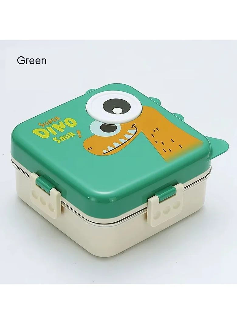 Mobcos Kids Lunch Box Stainless Steel Insulated – Double Decker Leakproof Bento Box with Spoon, Soup Bowl, Dishwasher Safe, for School or Travel– Ideal for Children (Green White)