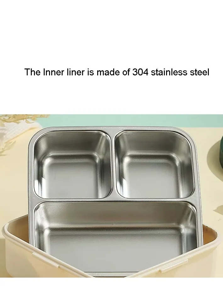Mobcos Kids Lunch Box Stainless Steel Insulated – Double Decker Leakproof Bento Box with Spoon, Soup Bowl, Dishwasher Safe, for School or Travel– Ideal for Children (Green White)