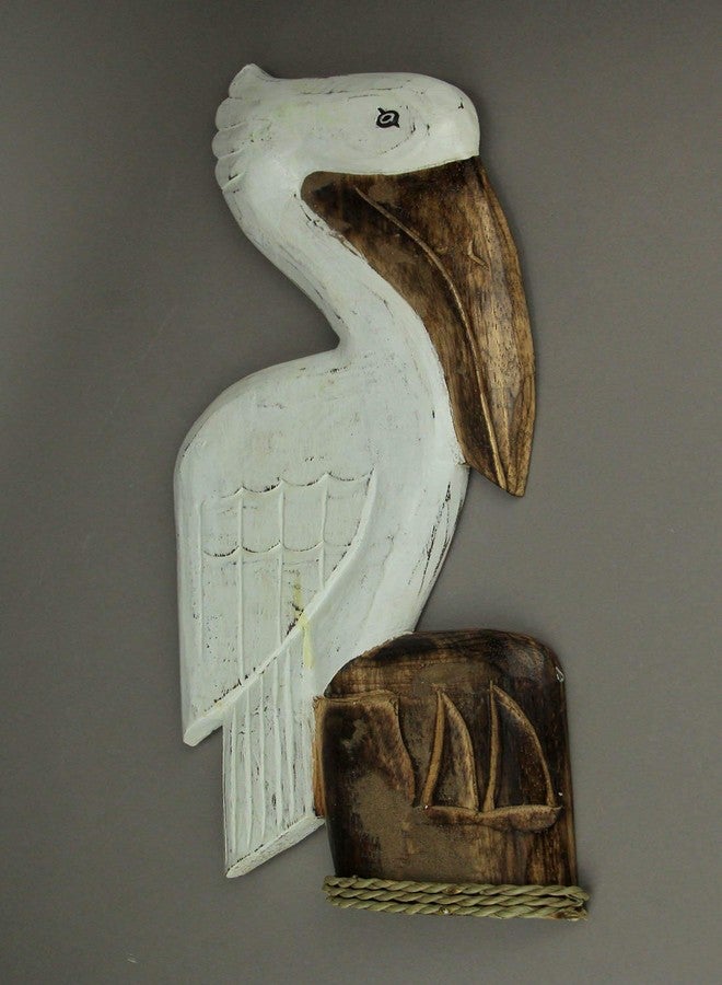 Things2Die4 White Wood Coastal Pelican Perched On Nautical Piling Wall Sculpture 24 inch - Image 2