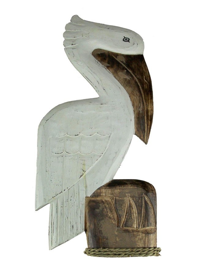 Things2Die4 White Wood Coastal Pelican Perched On Nautical Piling Wall Sculpture 24 inch - Image 1