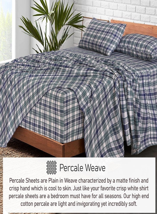 RUVANTI 100% Cotton King Size Sheets Set, 4 Pieces, Soft & Breathable Percale Weave Bedding, Deep Pocket 16", Hotel Standard, Crisp Cool Feel, Durable, Perfect Plaid Bed Sheet, Greenish Blue Plaid - Image 4