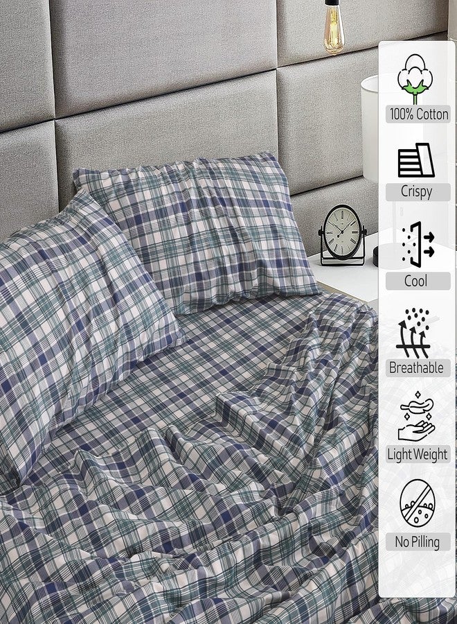 RUVANTI 100% Cotton King Size Sheets Set, 4 Pieces, Soft & Breathable Percale Weave Bedding, Deep Pocket 16", Hotel Standard, Crisp Cool Feel, Durable, Perfect Plaid Bed Sheet, Greenish Blue Plaid - Image 3
