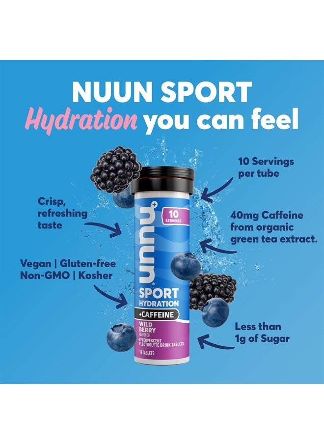 Nuun - Sport + Caffeine Electrolyte Tablets for Proactive Hydration, Wild Berry, 8 Pack (80 Servings) - Image 1