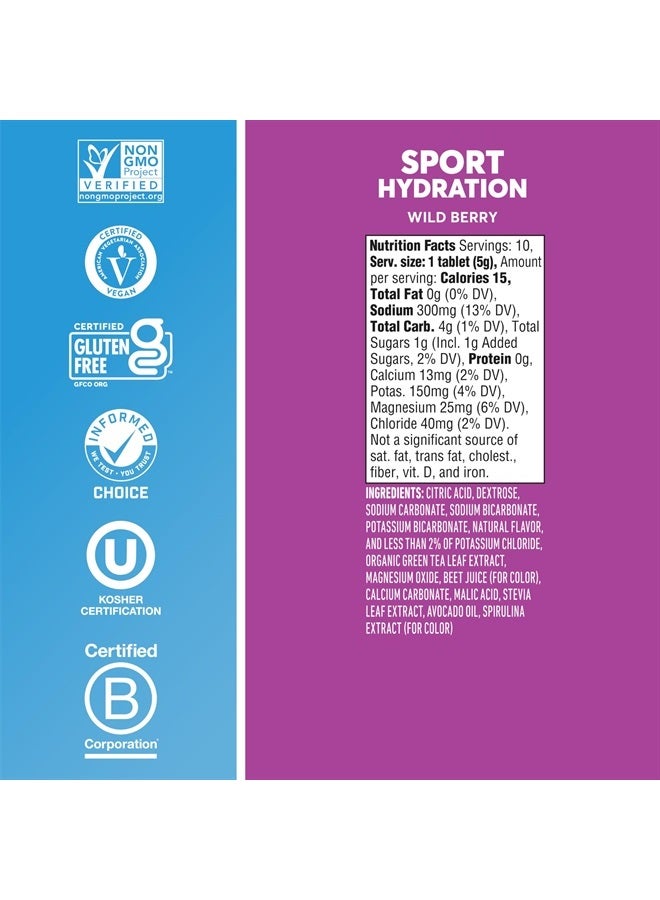 Sport + Caffeine Electrolyte Tablets For Proactive Hydration, Wild Berry, 8 Pack (80 Servings)