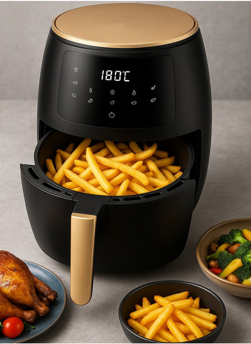 Smart Air Fryer 6L – Digital Touch Screen, 8 Cooking Programs, 2400W, Time & Temperature Control, Black