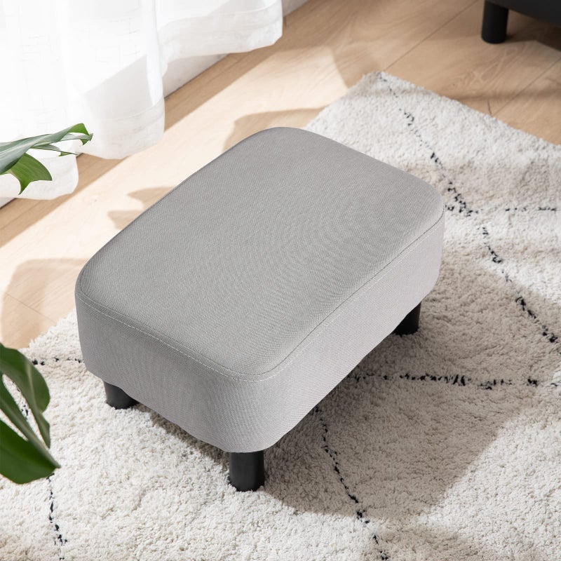 IBUYKE 16.54" Small Footstool, Linen Fabric Pouf, with Padded Seat Pine Wood Legs and Padded Rectangular Stool, for Bedroom, Linen RF-BD213 - Image 4