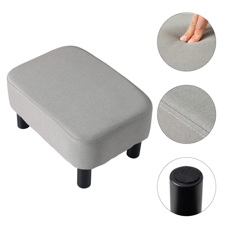 IBUYKE 16.54" Small Footstool, Linen Fabric Pouf, with Padded Seat Pine Wood Legs and Padded Rectangular Stool, for Bedroom, Linen RF-BD213 - Image 5