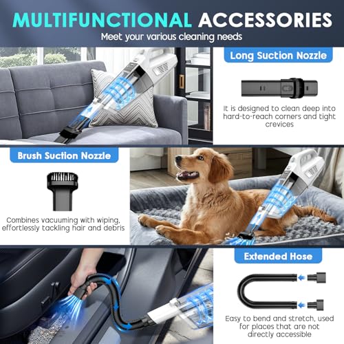 CKIKH Handheld Vacuum Cordless, 15000PA Strong Suction Hand Held Car Vacuum Cleaner Portable with Multi-Nozzles & Washable Filter, Lightweight Rechargeable Vacuum Cleaner for Home, Car, Office, Pets - Image 3