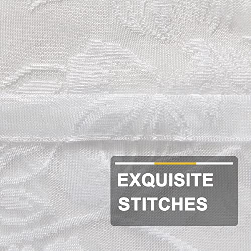 FINECITY White Lace Valance Curtain, Vintage Floral Leaf Embroidered Short Sheer Cafe Curtain for Kitchen Window, Rod Pocket Scalloped Bottom Sheer Valance, 52 x 18 Inch, 1 Panel, White - Image 5