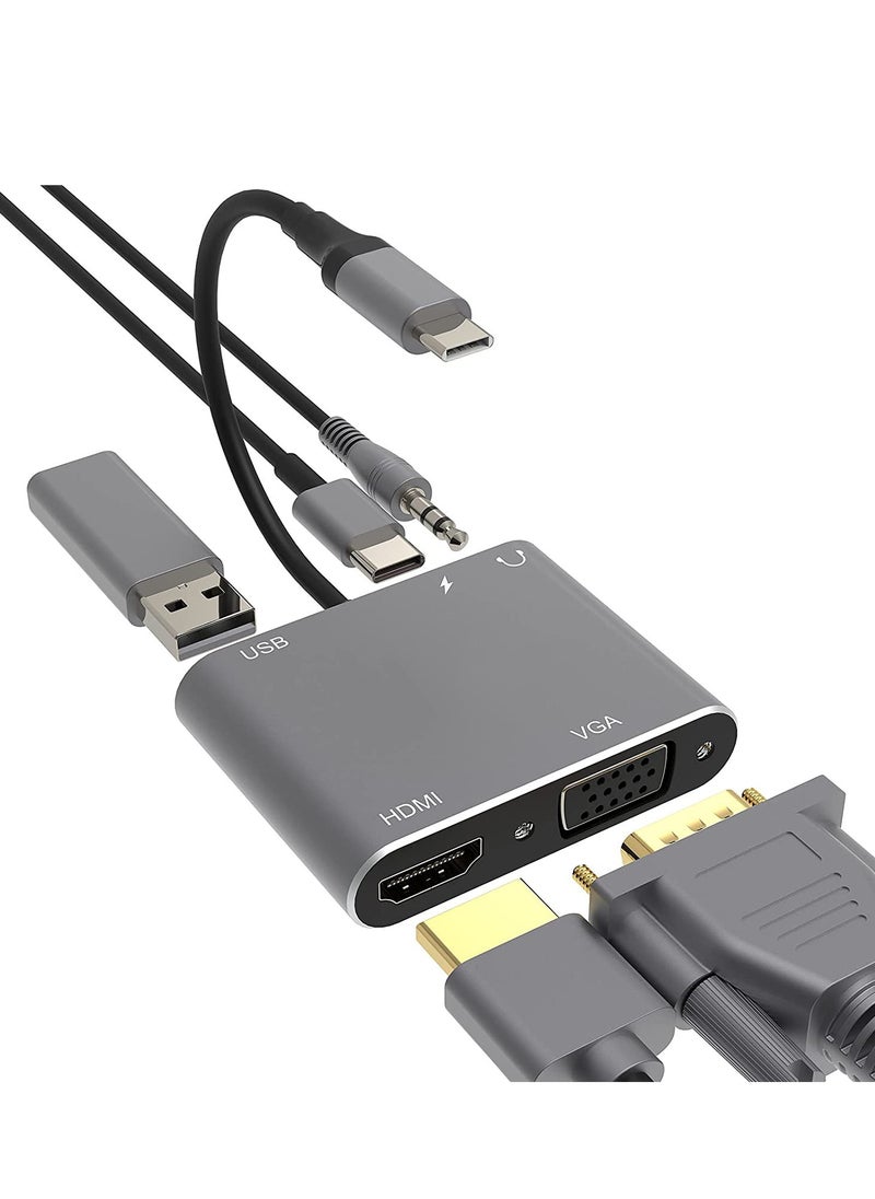 سبون محول متعدد المنافذ 5 في 1 من VGA الى HDMI 4K، منفذ USB 3.0 نوع C لنقل البيانات، منفذ ميكروفون/صوت 3.5 ملم، تقنية توصيل الطاقة PD بقدرة 100 واط، لاجهزة ماك بوك اير وديل XPS وغير ذلك  - Image 1