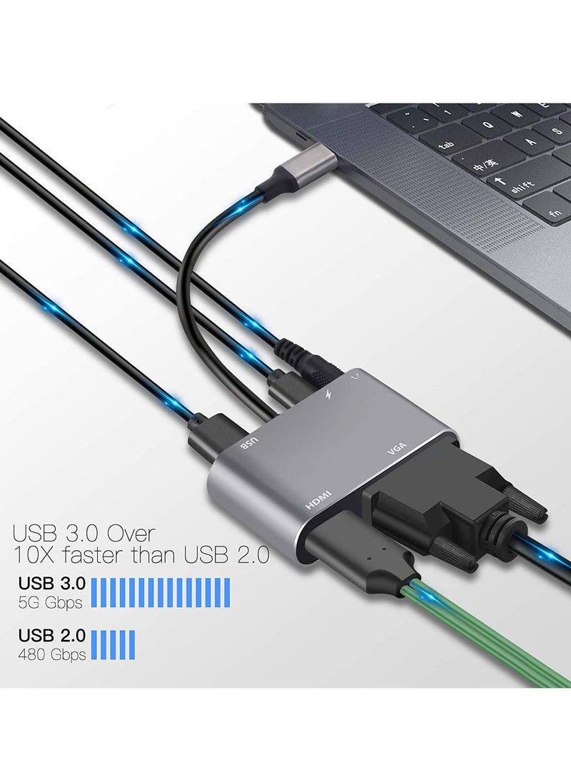 سبون محول متعدد المنافذ 5 في 1 من VGA الى HDMI 4K، منفذ USB 3.0 نوع C لنقل البيانات، منفذ ميكروفون/صوت 3.5 ملم، تقنية توصيل الطاقة PD بقدرة 100 واط، لاجهزة ماك بوك اير وديل XPS وغير ذلك  - Image 2