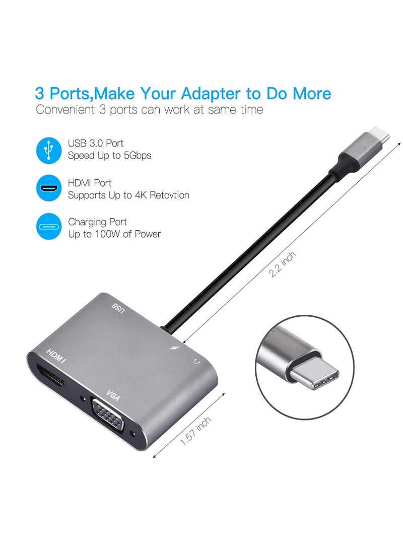 سبون محول متعدد المنافذ 5 في 1 من VGA الى HDMI 4K، منفذ USB 3.0 نوع C لنقل البيانات، منفذ ميكروفون/صوت 3.5 ملم، تقنية توصيل الطاقة PD بقدرة 100 واط، لاجهزة ماك بوك اير وديل XPS وغير ذلك  - Image 4