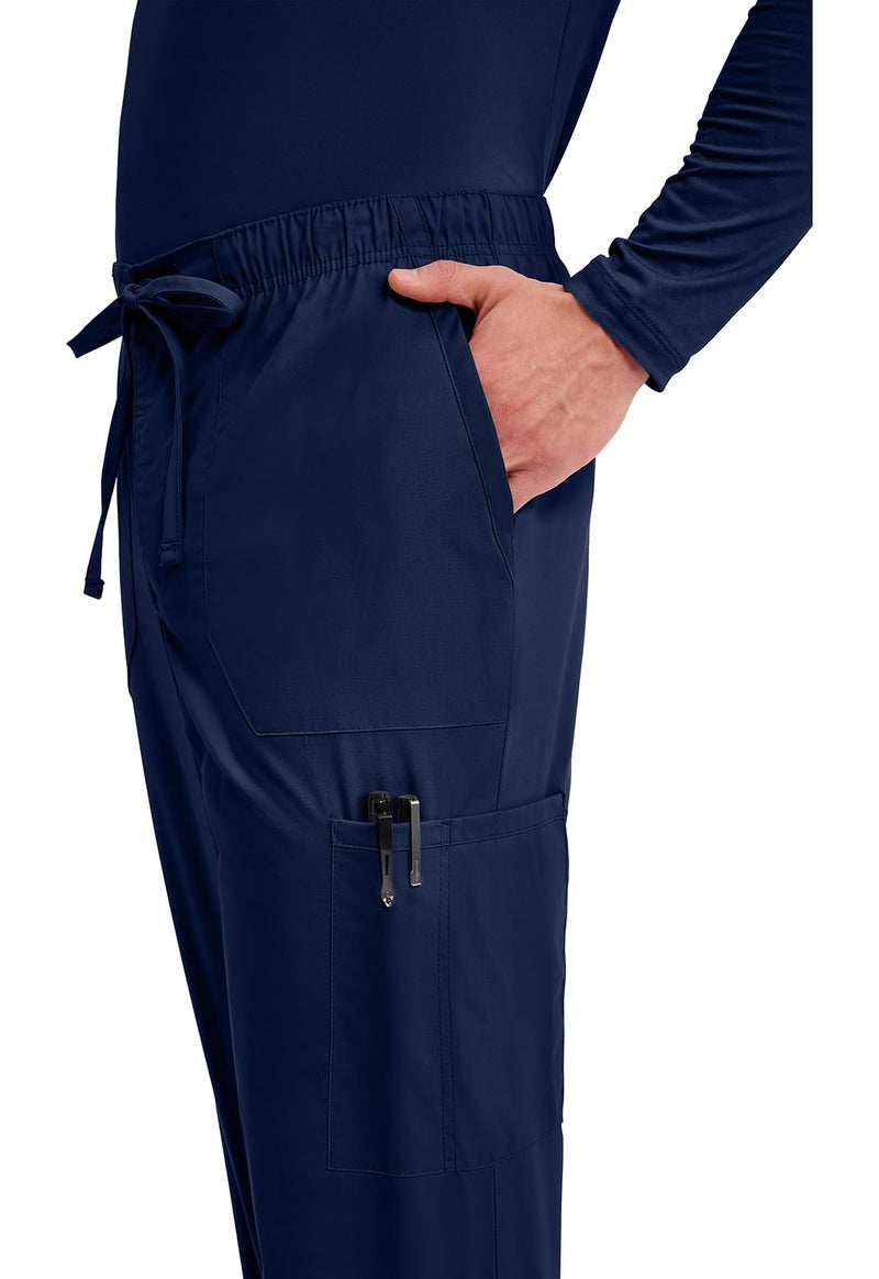 Cherokee Scrubs for Men Tapered Leg Cargo Scrub Pants with Zip Fly, 5 Pockets Elastic Waist 2-Way Stretch & Easy Care - WW190, M, Navy - Image 2