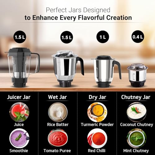 V-Guard Citius Plus 750 Watt Juicer Mixer Grinder for Kitchen | 3 Year Motor Coverage By V-Guard | 5 Jars | Sturdy Juicer Jar With Quadraflow Design | Precision Blend SS Blades, Black - Image 3