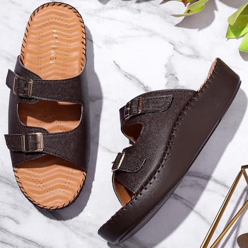 TRASE Orthopedic Extra Soft Double Strap Slippers for Women Footwear | Arch Support Adjustable Strap Cushioned Wedges Doctor Sandals | Lightweight & Comfortable (BROWN, 37 EURO) - Image 5