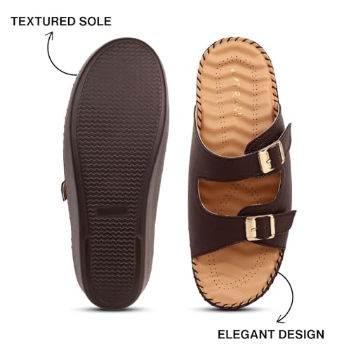 TRASE Orthopedic Extra Soft Double Strap Slippers for Women Footwear | Arch Support Adjustable Strap Cushioned Wedges Doctor Sandals | Lightweight & Comfortable (BROWN, 37 EURO) - Image 4