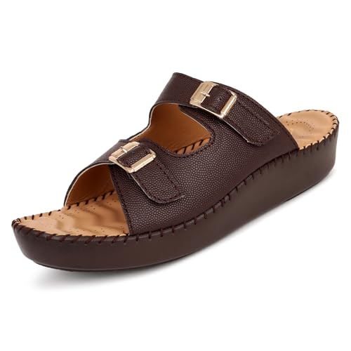 TRASE Orthopedic Extra Soft Double Strap Slippers for Women Footwear | Arch Support Adjustable Strap Cushioned Wedges Doctor Sandals | Lightweight & Comfortable (BROWN, 37 EURO) - Image 1