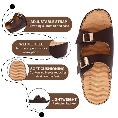 TRASE Orthopedic Extra Soft Double Strap Slippers for Women Footwear | Arch Support Adjustable Strap Cushioned Wedges Doctor Sandals | Lightweight & Comfortable (BROWN, 37 EURO) - Image 2