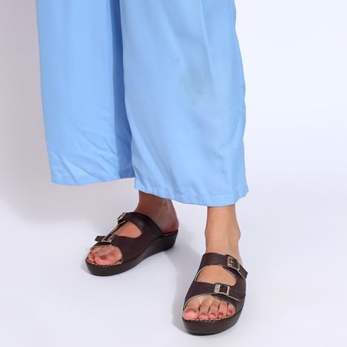 TRASE Orthopedic Extra Soft Double Strap Slippers for Women Footwear | Arch Support Adjustable Strap Cushioned Wedges Doctor Sandals | Lightweight & Comfortable (BROWN, 37 EURO) - Image 3