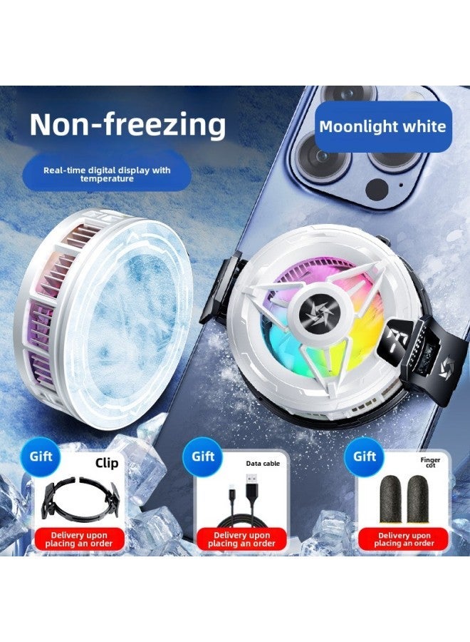 Mobile Phone Radiator Magnetic Suction Semiconductor Refrigeration Cooling Suitable For huawei Apple Live E-sports Radiator-Color:White Sl-59 Digital Display [non-freezing Model] + Clip Finger Cot  - Image 1