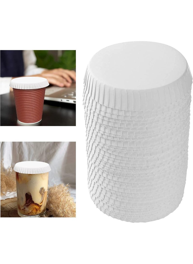100pcs Disposable Paper Cup Covers, Coffee Tea Cup Covers Recycled Paper Drinking Cup Lids Covers Perfect for Travel Hotel Coffee Bar Parties Wedding Home Kitchen (9 X 9CM) - Image 1