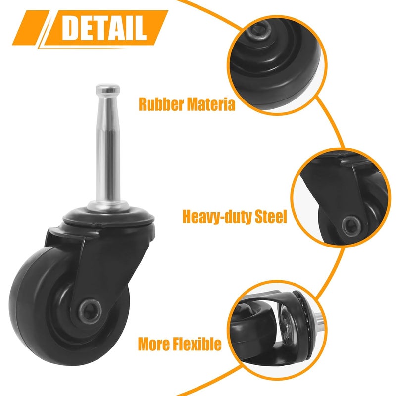 Podoy Antique Brass Casters 1-5/8" with Stem Socket (Set of 4) Rubber Wheels - Universal Fit Replacement Casters for Chairs, Sofas, and Hardwood Floors Vintage Style (1.4" Stem and 0.75" Dia Sockets) - Image 2