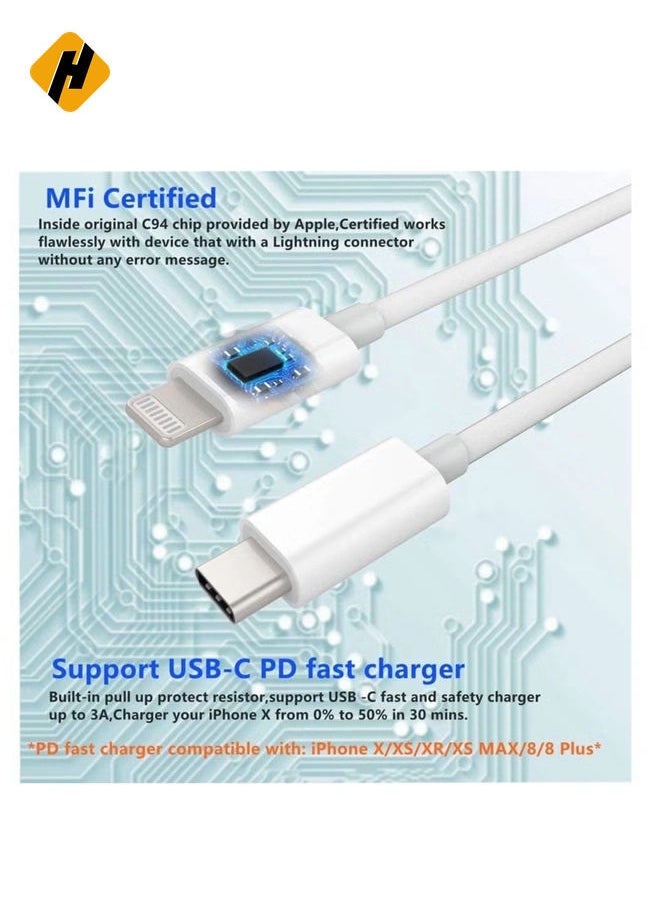 HuHa - USB C to Lightning Cable 6.6ft [Apple MFi Certified] PD Fast Charging and Hi-speed Syncing Cord Compatible with iPhone X/XS/XR/XS MAX/8/8 Plus, iPad Pro 2017 - Image 1