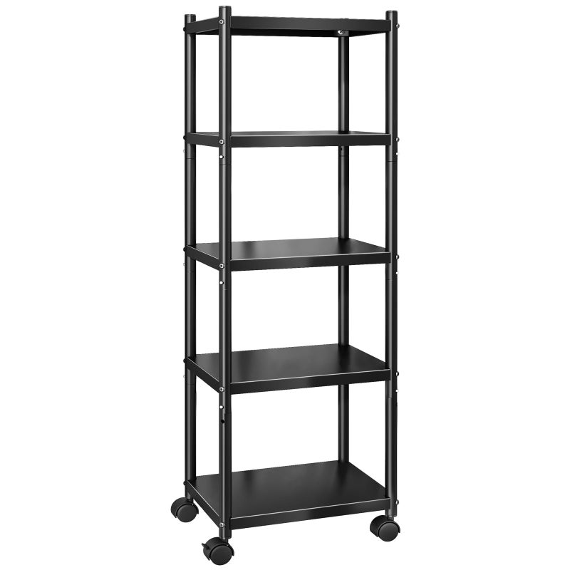 PXRACK 5-Tier Kitchen Storage Shelves, Adjustable Metal Shelves for Storage Pantry Shelves with Rolling Wheels, Storage Rack Shelving Unit Organizer for Bedroom Laundry Closet - Image 4