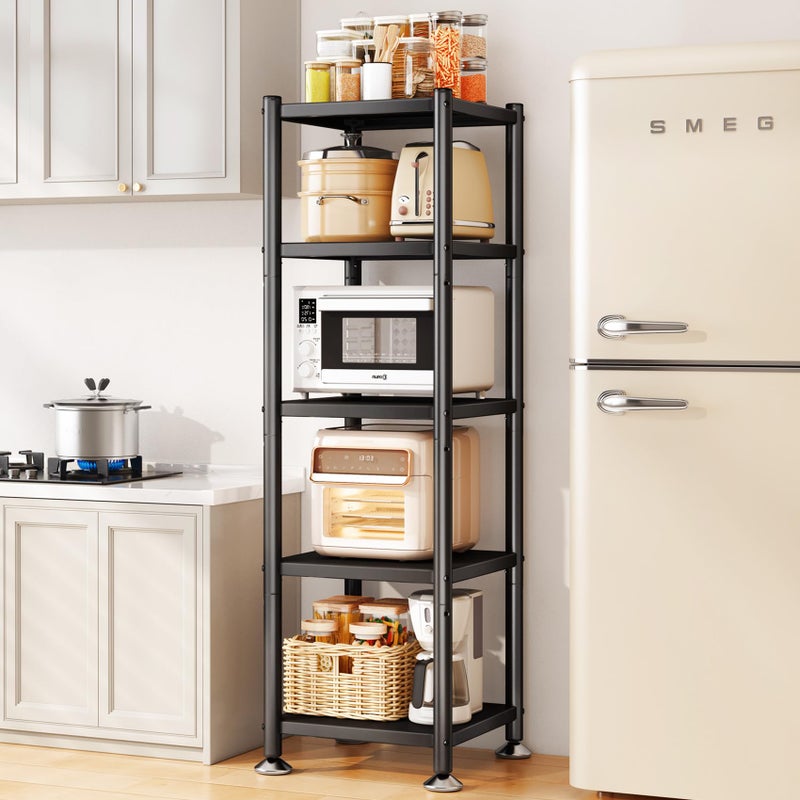 PXRACK 5-Tier Kitchen Storage Shelves, Adjustable Metal Shelves for Storage Pantry Shelves with Rolling Wheels, Storage Rack Shelving Unit Organizer for Bedroom Laundry Closet - Image 1