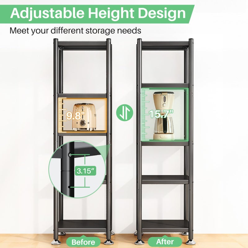 PXRACK 5-Tier Kitchen Storage Shelves, Adjustable Metal Shelves for Storage Pantry Shelves with Rolling Wheels, Storage Rack Shelving Unit Organizer for Bedroom Laundry Closet - Image 3