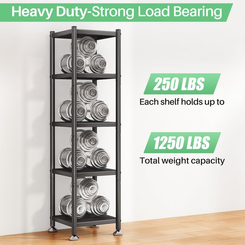 PXRACK 5-Tier Kitchen Storage Shelves, Adjustable Metal Shelves for Storage Pantry Shelves with Rolling Wheels, Storage Rack Shelving Unit Organizer for Bedroom Laundry Closet - Image 2