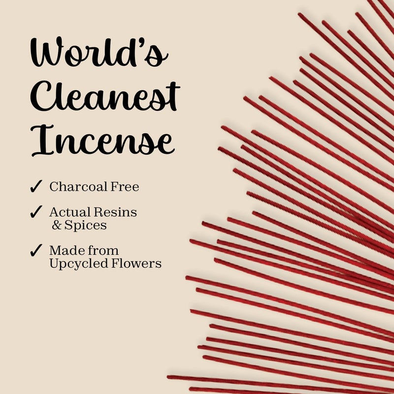 Calmveda Sandal Rose Incense Sticks Natural - for Meditation Incense (40+ Sticks) Clean Charcoal Free Made from Upcycled Flowers | Sweet Woody Sandalwood for Calm Feel (Incienso De Rosas) - Image 2