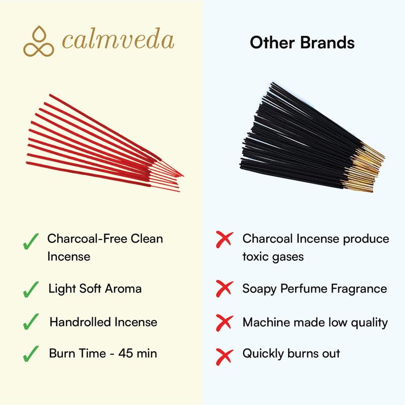 Calmveda Sandal Rose Incense Sticks Natural - for Meditation Incense (40+ Sticks) Clean Charcoal Free Made from Upcycled Flowers | Sweet Woody Sandalwood for Calm Feel (Incienso De Rosas) - Image 5