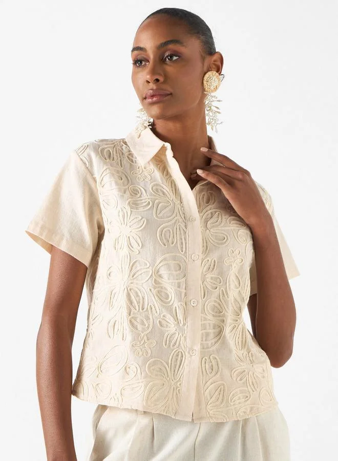 2Xtremz 2Xtremz Floral Detail Shirt with Collar and Short Sleeves