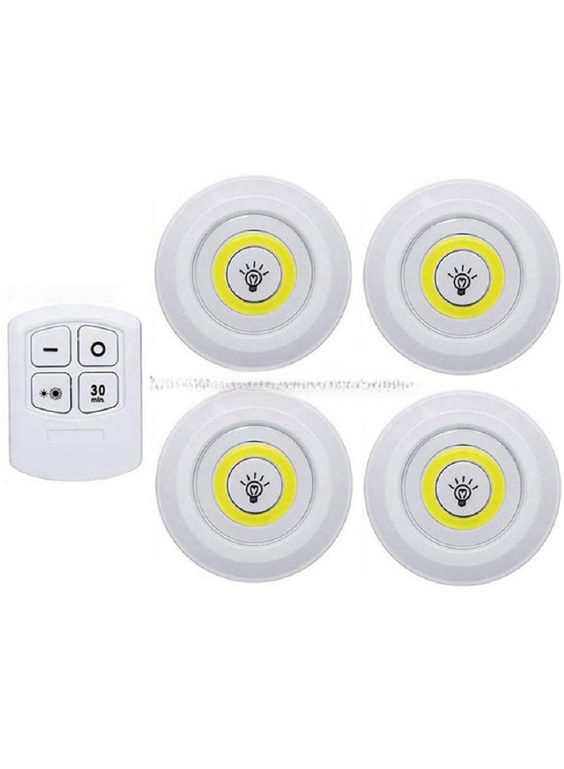 3 Light and 1 Remote Control Super Bright Night Light,  3W Small Round Pir Motion Activated Wireless Dimmable LED, For Kitchen Cabinet Courtyard Restaurant Bathroom - Image 1