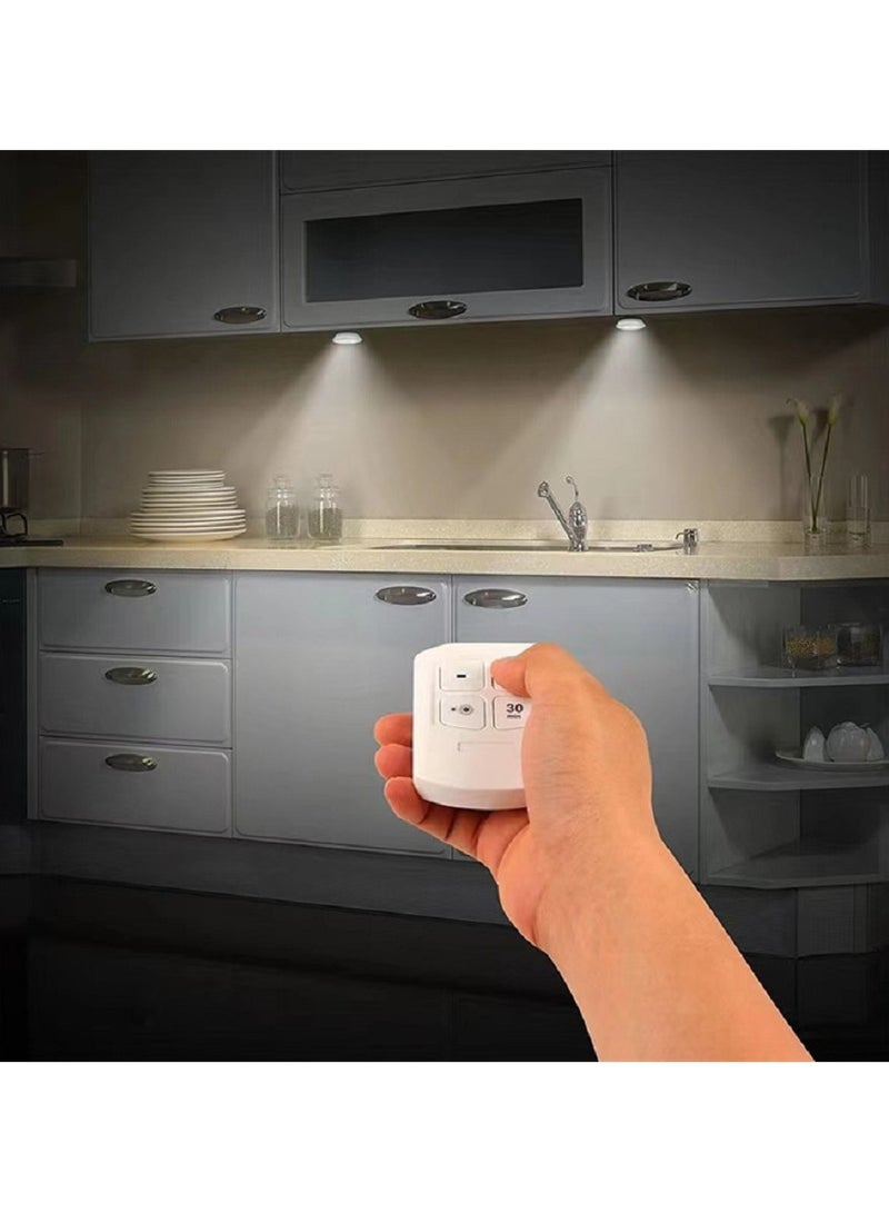 3 Light and 1 Remote Control Super Bright Night Light,  3W Small Round Pir Motion Activated Wireless Dimmable LED, For Kitchen Cabinet Courtyard Restaurant Bathroom - Image 3