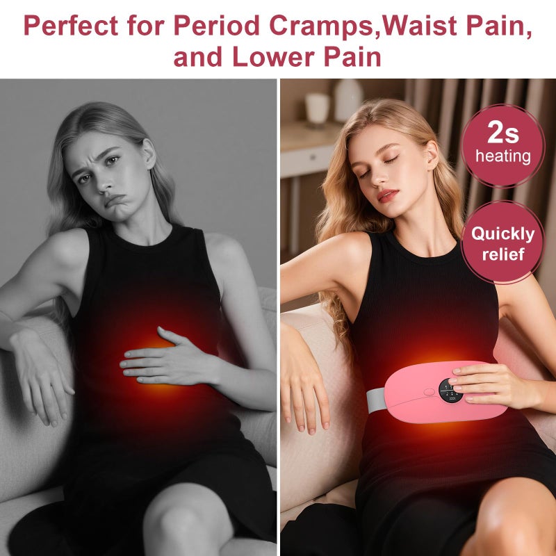 HZD Heating Pad for Period Cramps, 3 Heat Levels and 3 Massage Modes, Portable Heating Pad for Menstrual Cramps Relief, Cordless Electric Period Belt Back Belly Heat Pad, Light Pink - Image 2