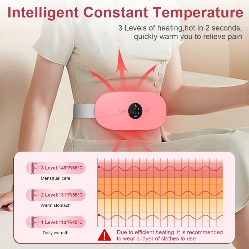 HZD Heating Pad for Period Cramps, 3 Heat Levels and 3 Massage Modes, Portable Heating Pad for Menstrual Cramps Relief, Cordless Electric Period Belt Back Belly Heat Pad, Light Pink - Image 3
