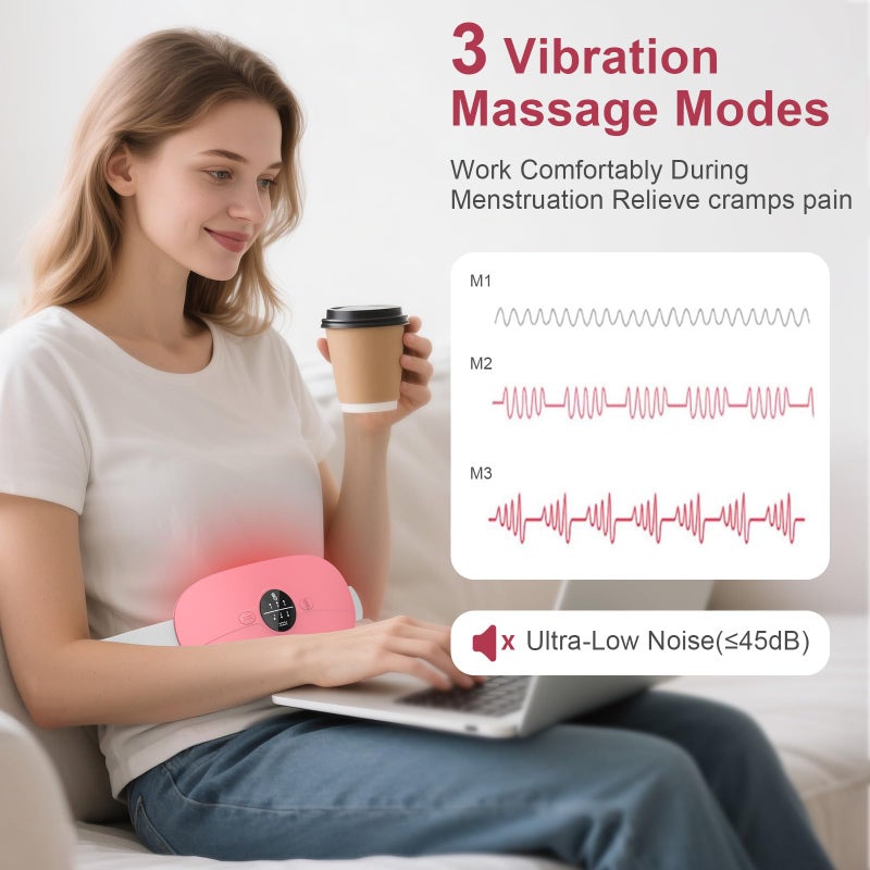 HZD Heating Pad for Period Cramps, 3 Heat Levels and 3 Massage Modes, Portable Heating Pad for Menstrual Cramps Relief, Cordless Electric Period Belt Back Belly Heat Pad, Light Pink - Image 4