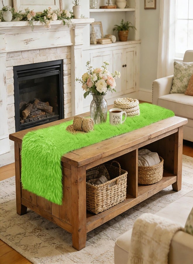 yuboo Spring Green Table Runner 48 inch, Fluffy Faux Fur Dresser Cover Top, Summer Dresser Runners for Bedroom, Coffee Table, Vanity Desk, Birthday Party Table Decor - Image 2