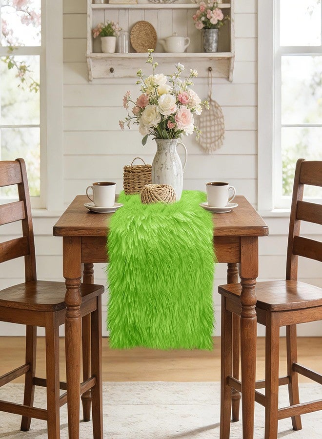 yuboo Spring Green Table Runner 48 inch, Fluffy Faux Fur Dresser Cover Top, Summer Dresser Runners for Bedroom, Coffee Table, Vanity Desk, Birthday Party Table Decor - Image 3