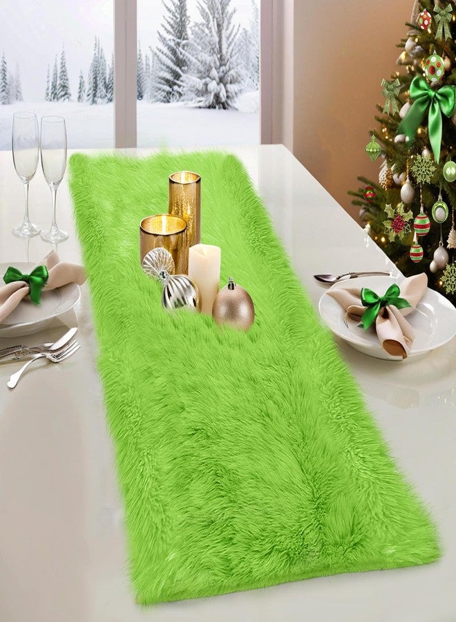 yuboo Spring Green Table Runner 48 inch, Fluffy Faux Fur Dresser Cover Top, Summer Dresser Runners for Bedroom, Coffee Table, Vanity Desk, Birthday Party Table Decor - Image 5
