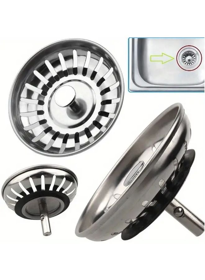 Dual Function Stainless Steel Sink Strainer Drain Plug Hair Catcher 1 Set - Image 1