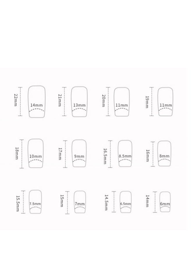 24 Pcs Square Press on Nails, Pink & White Ombre with Silver Glitter Nails, Glossy Stick-on Nails with Gel Glue, Nail File, Cleaning Pad, Wooden Stick, Easy to Apply & Long-Lasting - Image 5