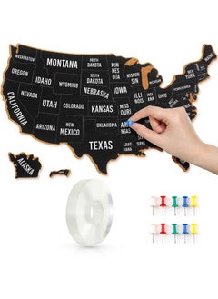 Queekay Usa Travel Map 16 X 12 X 0.6 Inch Us Cork Board Map With 10 Push Pins 1 Roll Double Sided Adhesive 3D United States Map Home Office Classroom Wall Decor For Tracing Past And Future Travel Art  - Image 1