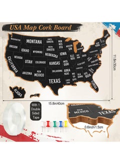 Queekay Usa Travel Map 16 X 12 X 0.6 Inch Us Cork Board Map With 10 Push Pins 1 Roll Double Sided Adhesive 3D United States Map Home Office Classroom Wall Decor For Tracing Past And Future Travel Art  - Image 2